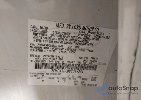 2011 Ford Flex Limited from USA, damaged, VIN 2FMGK5DC0BBD19244